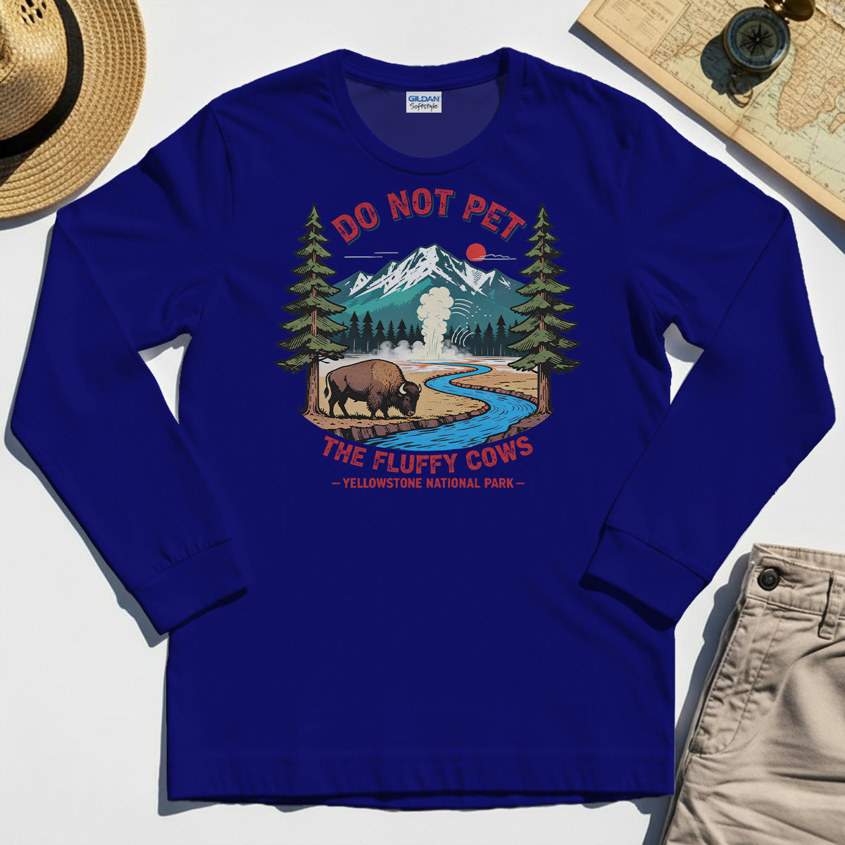 Yellowstone National Park Long Sleeve, Do Not Pet The Fluffy Cows Funny Bison Graphic Long Sleeve Tees 6