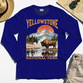 Yellowstone National Park Long Sleeve, Vintage Bison Sunset Mountain Long Sleeve Tee For Campers 1