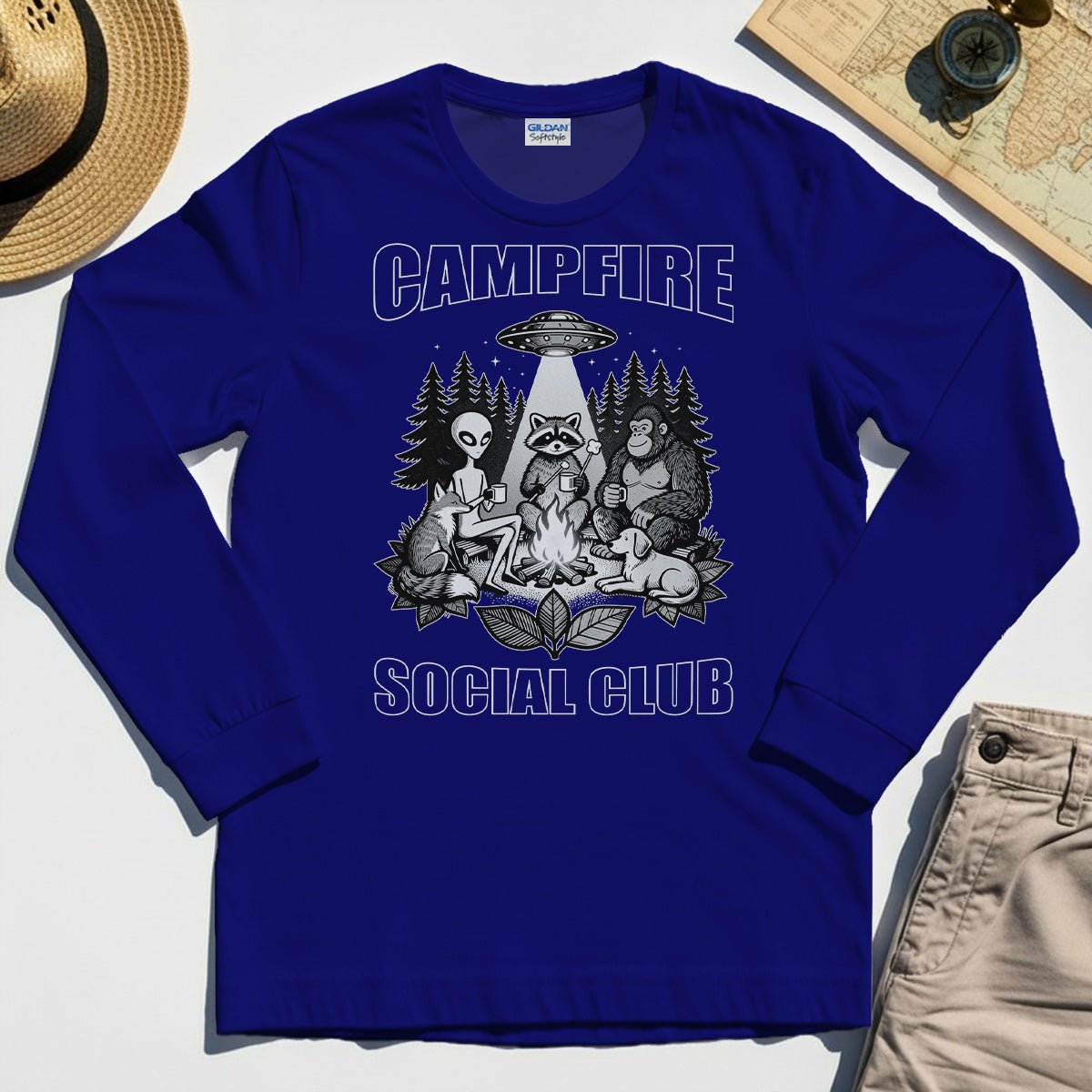 Campfire Social Club With Alien, Bigfoot, UFO And Raccoon Long Sleeve Tee 6