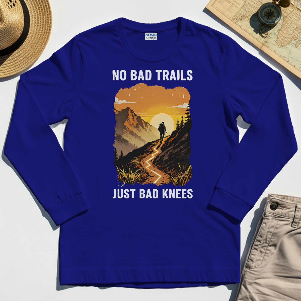No Bad Trails Just Bad Knees Long Sleeve, Funny Trail And Camping Long Sleeve Tee For Outdoor Lovers 6