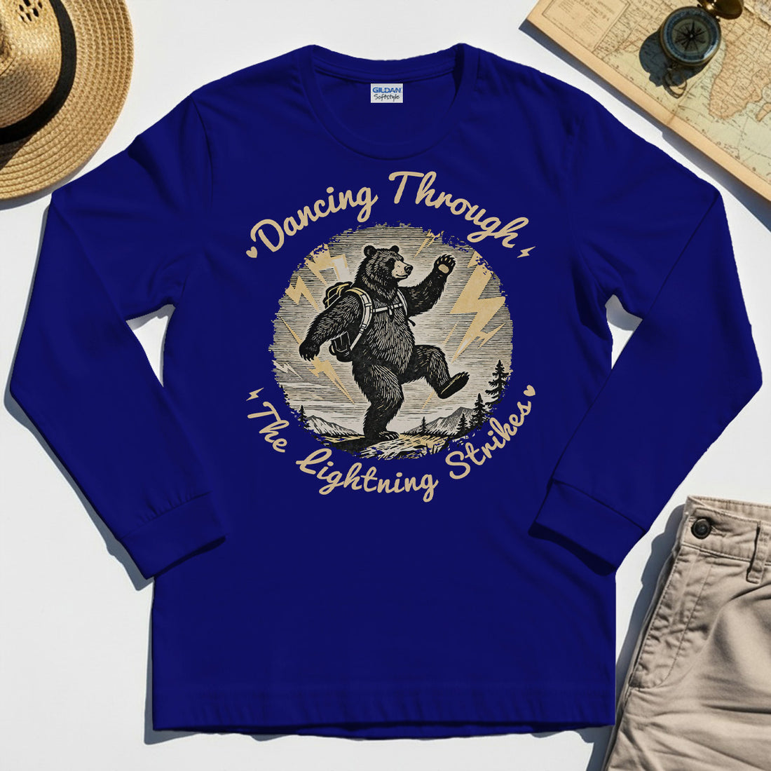 Dancing Through The Lightning Strikes Camping Bears Long Sleeve Tee 1