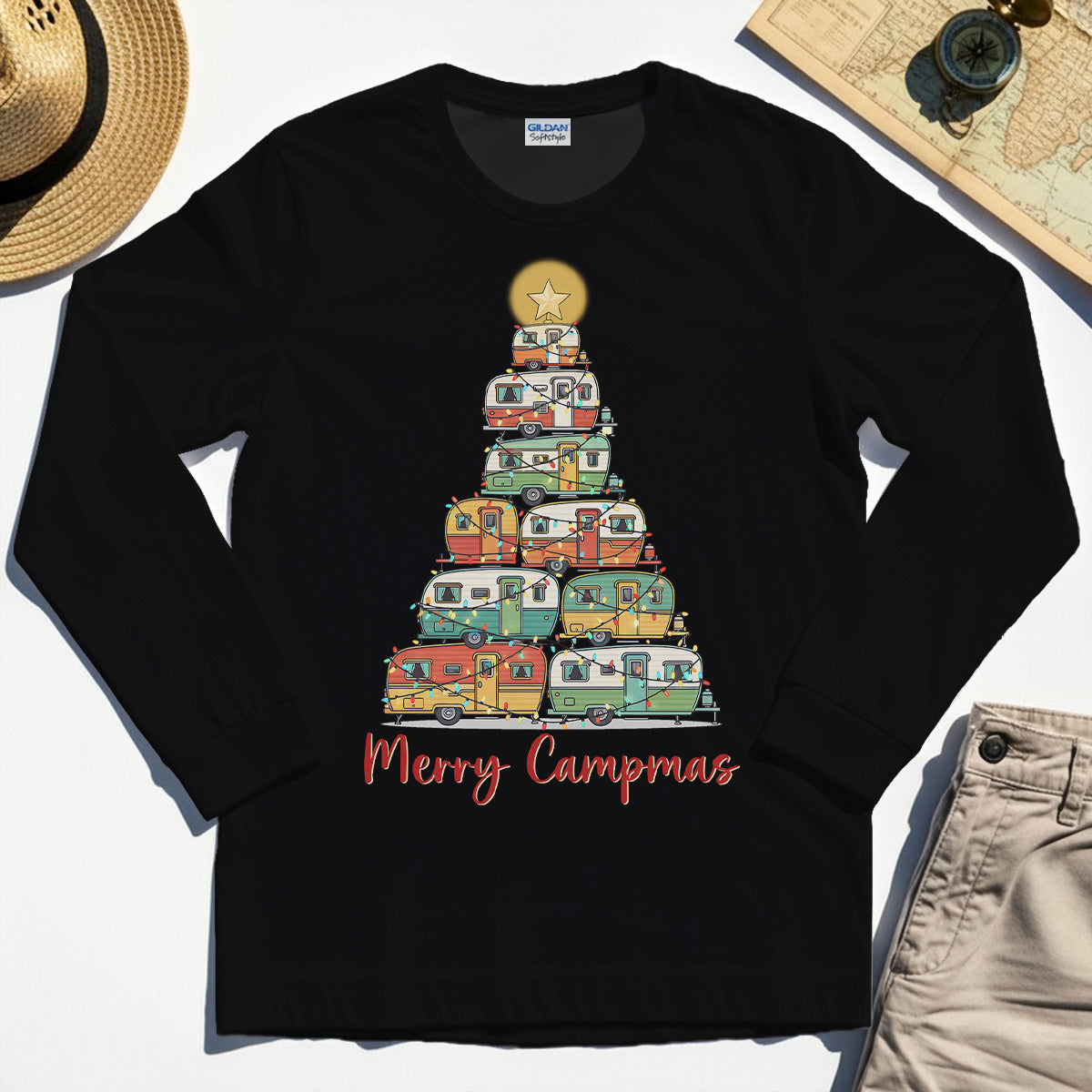 Retro Camper Van Christmas Long Sleeve, Funny Holiday Camping Long Sleeve Tees For Men And Women 2