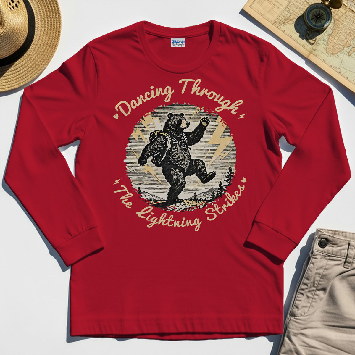 Dancing Through The Lightning Strikes Camping Bears Long Sleeve Tee 7
