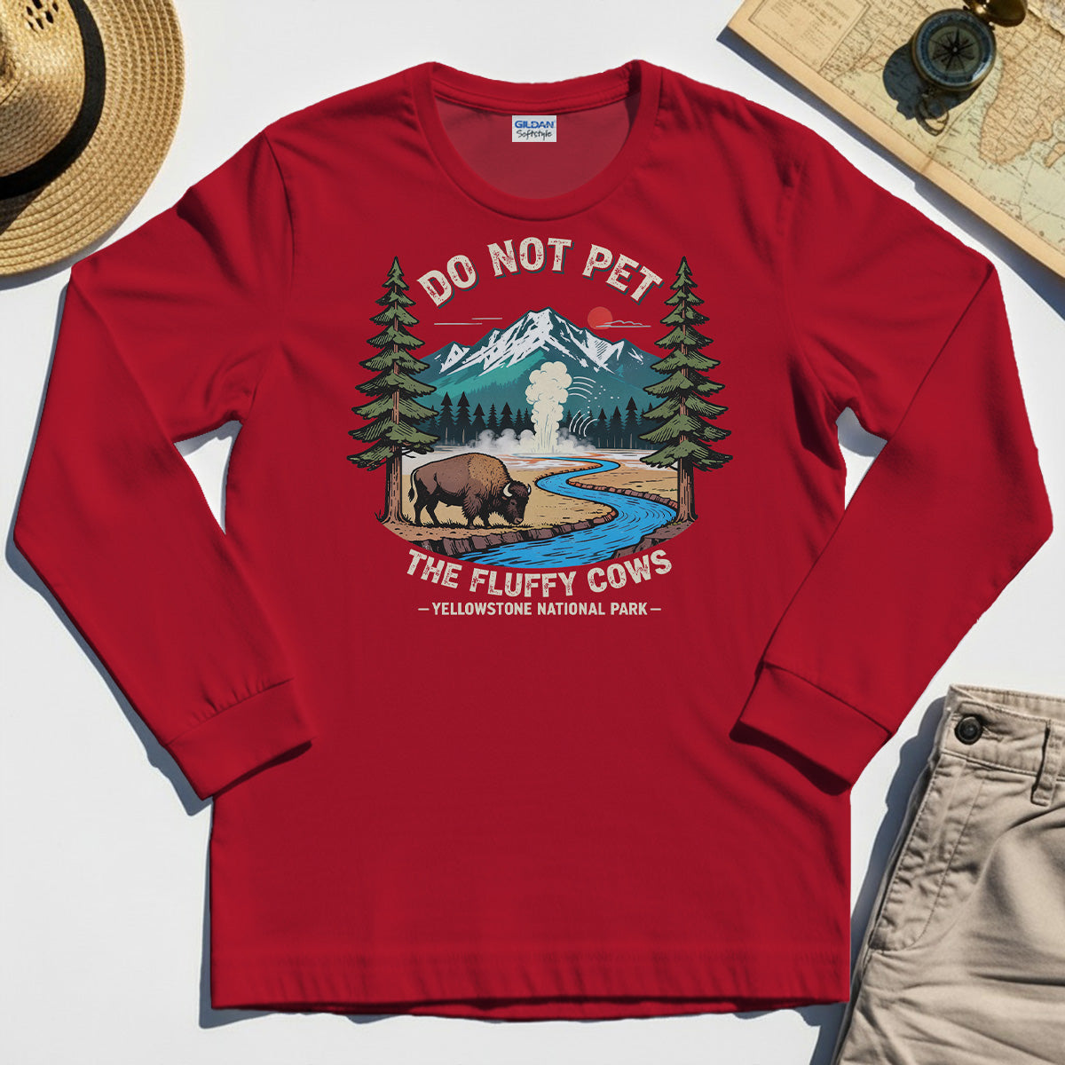Yellowstone National Park Long Sleeve, Do Not Pet The Fluffy Cows Funny Bison Graphic Long Sleeve Tees 7