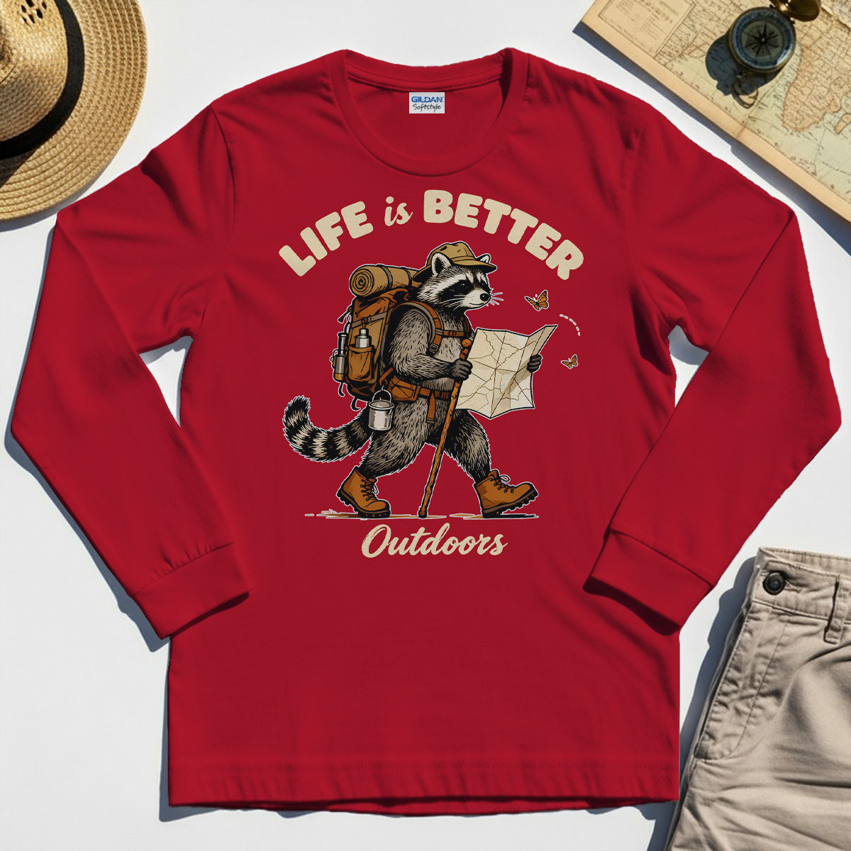 Raccoon "Life is Better Outdoors" Long Sleeve Tee 7