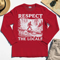 Bigfoot Respect The Locals Long Sleeve, Vintage Waterfall Hiking Graphic Long Sleeve Tee For Camper And Adventurers 7