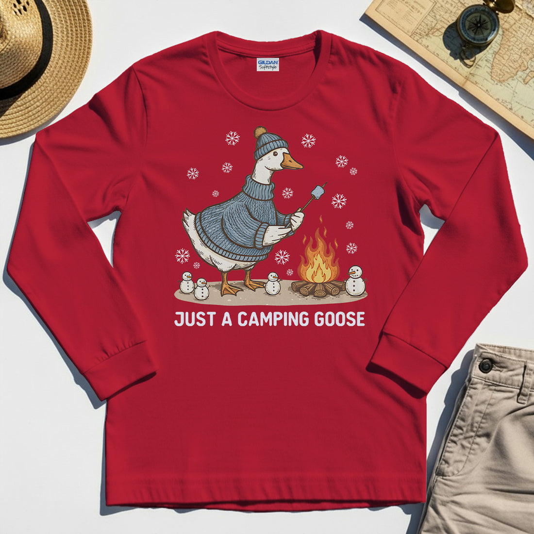 Funny Goose 'Just A Camping Goose' Outdoor Holiday Long Sleeve Tee 1