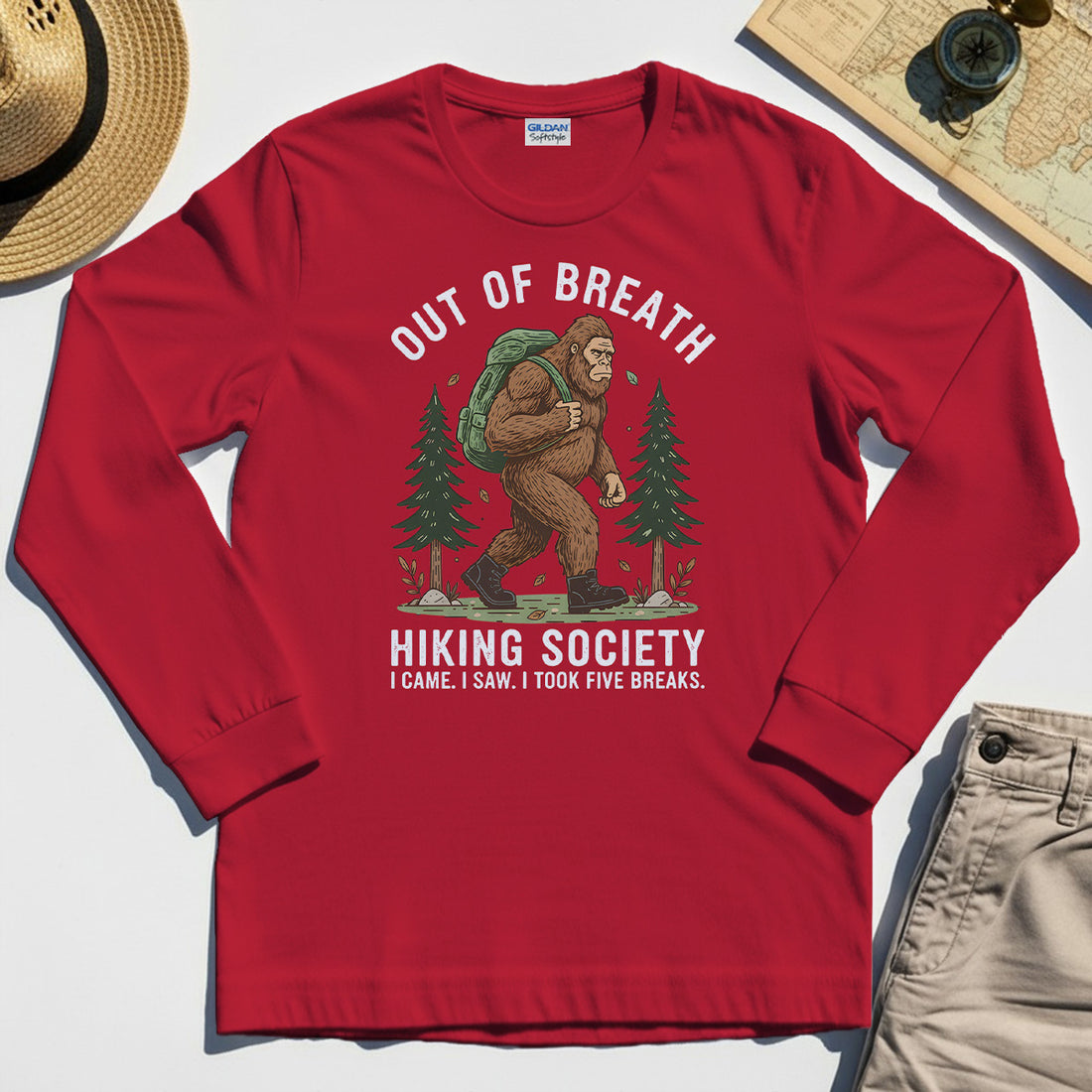 Out of Breath Hiking Society Long Sleeve, Funny Sasquatch Outdoor Camping Long Sleeve Tee 1