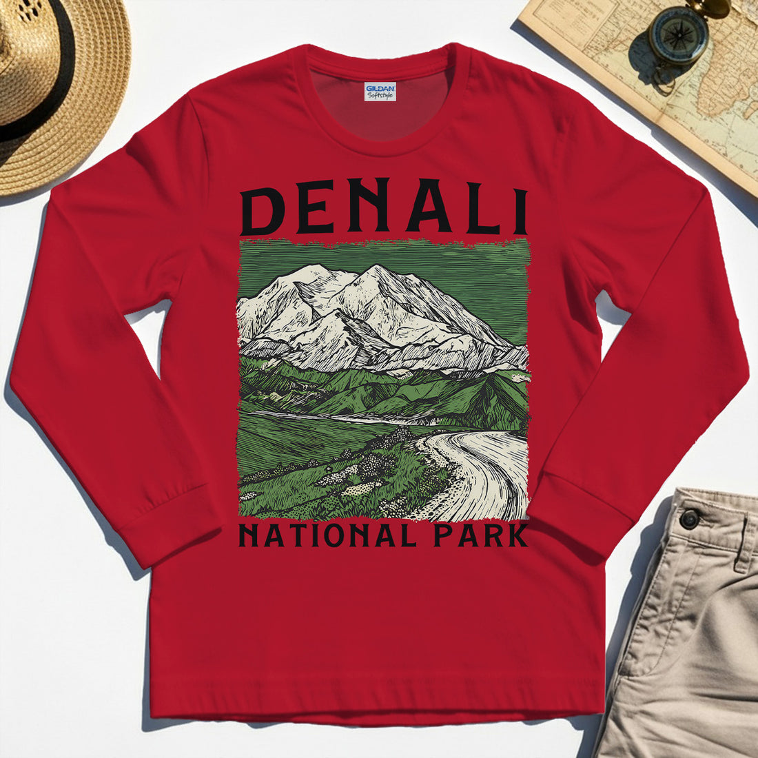 Denali National Park Long Sleeve, National Park Mountain Landscape Long Sleeve Tee 1