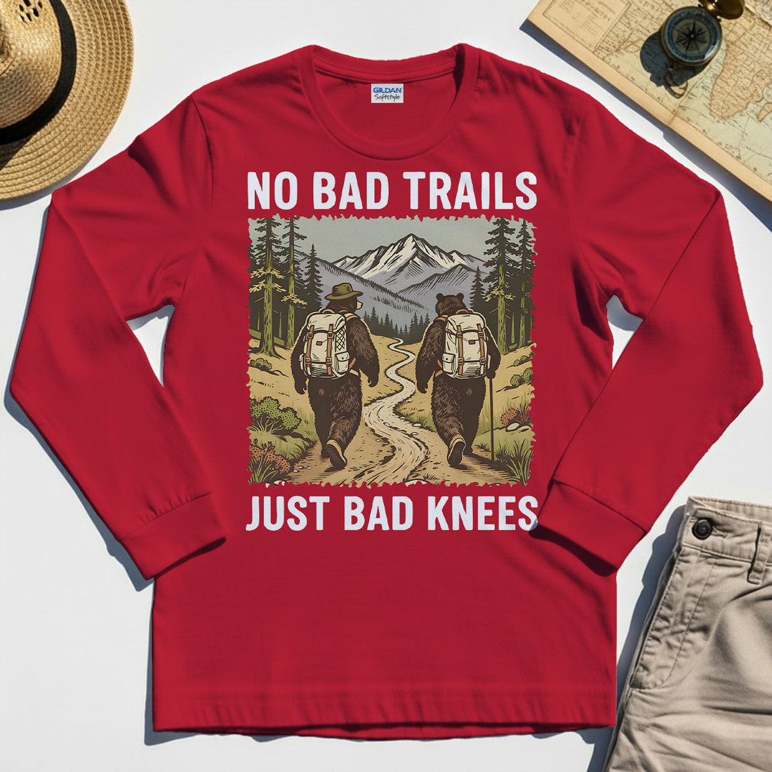 No Bad Trails Just Bad Knees Hiking Long Sleeve 1