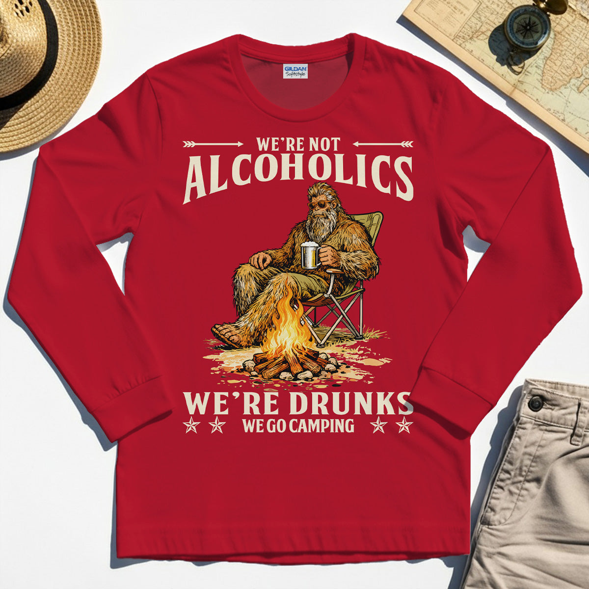 We’re Not Alcoholics We’re Drunks We Go Camping Long Sleeve, Funny Camping Beer Long Sleeve Tee 7