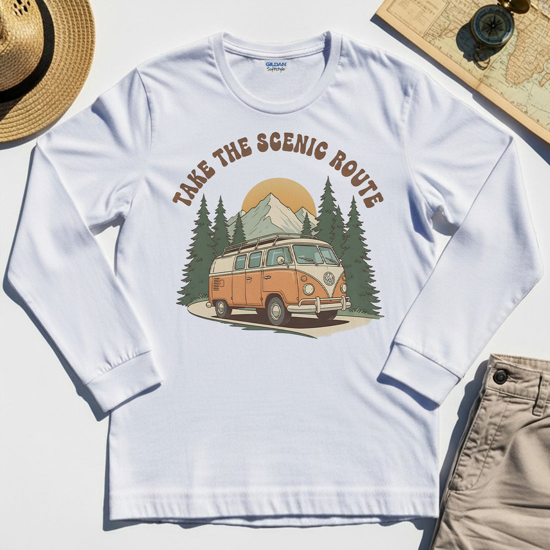Take The Scenic Route Long Sleeve, Vintage Road Trip Long Sleeve Tee For Travelers And Adventure Lovers 1