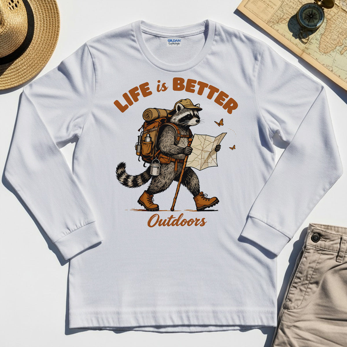 Raccoon "Life is Better Outdoors" Long Sleeve Tee 8