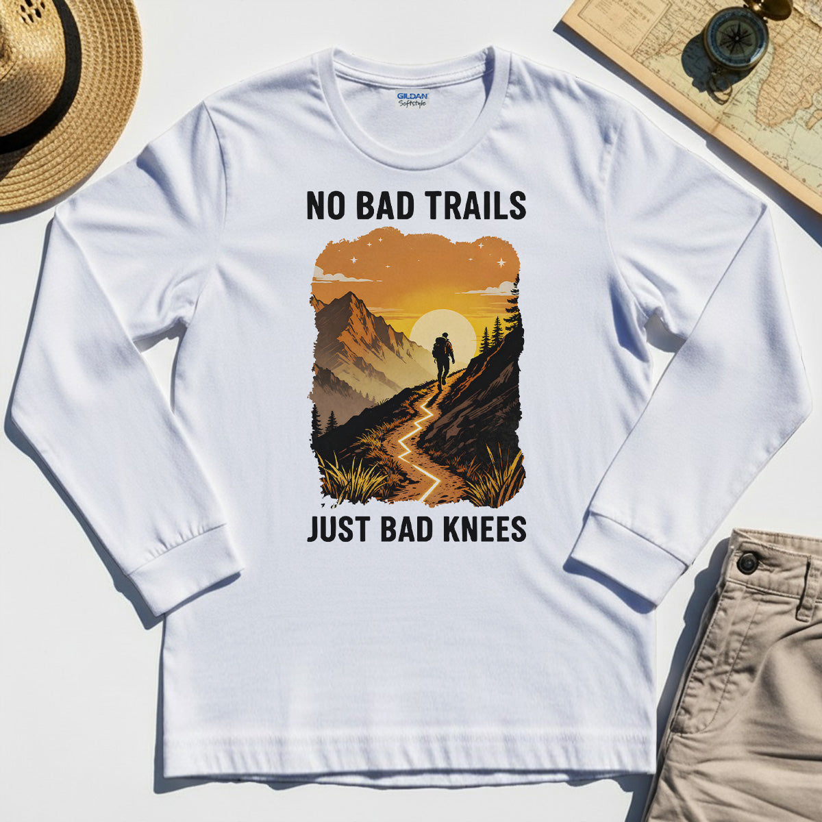 No Bad Trails Just Bad Knees Long Sleeve, Funny Trail And Camping Long Sleeve Tee For Outdoor Lovers 8