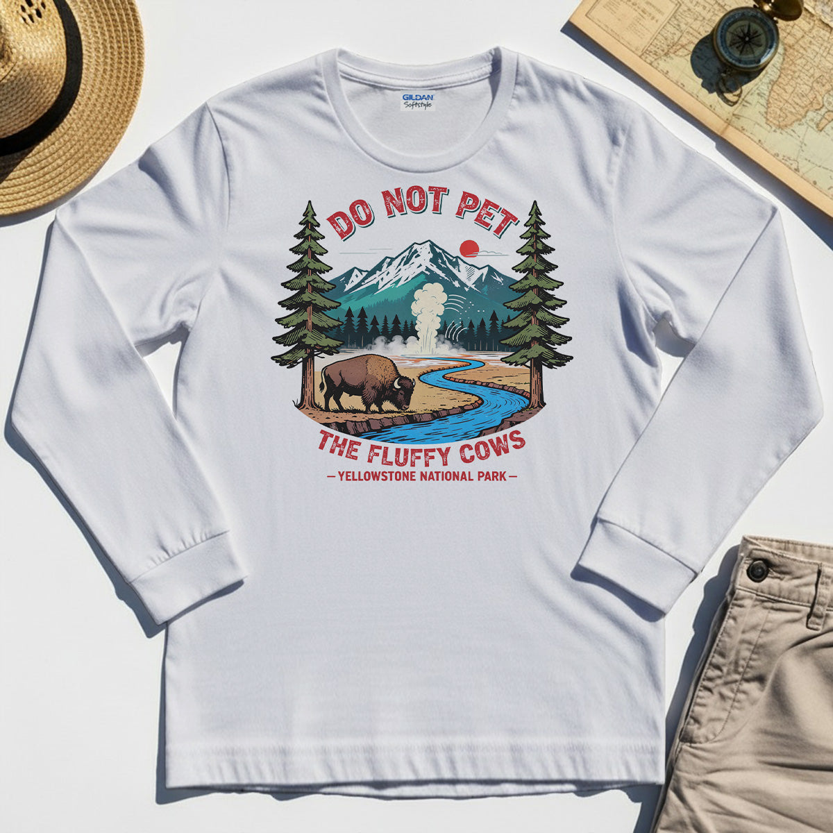Yellowstone National Park Long Sleeve, Do Not Pet The Fluffy Cows Funny Bison Graphic Long Sleeve Tees 8