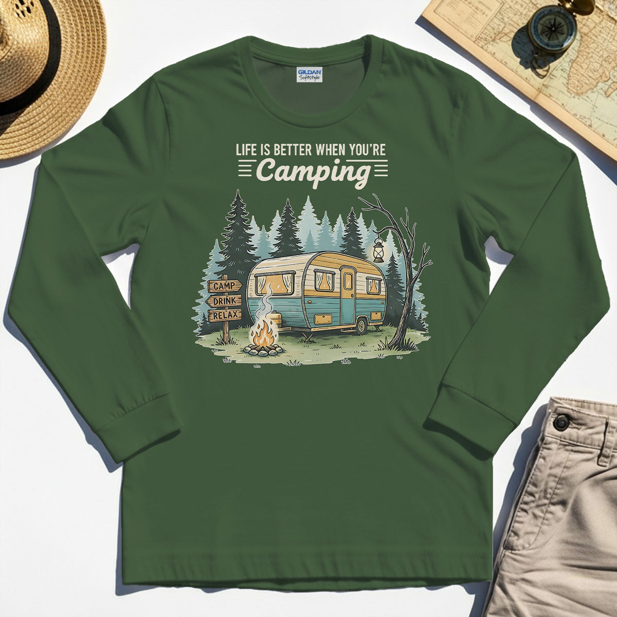 Life Is Better When You’re Camping Long Sleeve, Retro Camper and Campfire Long Sleeve Tee For Travelers and Campers 3