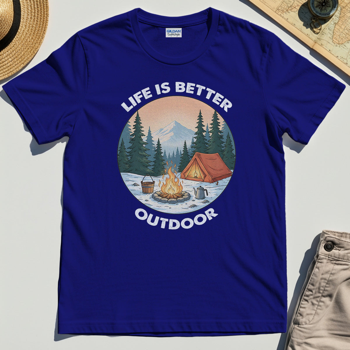 Funny Camping Life Is Better Outdoor T-Shirt, Vintage Camping Tee For Outdoor Adventure Lovers 6