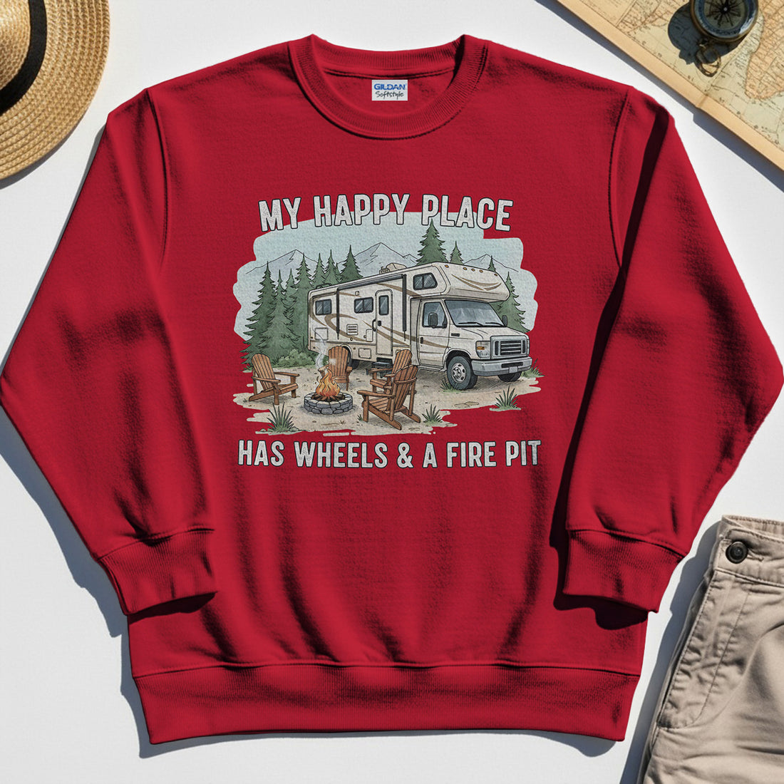 My Happy Place Has Wheels & A Fire Pit Sweatshirt 1