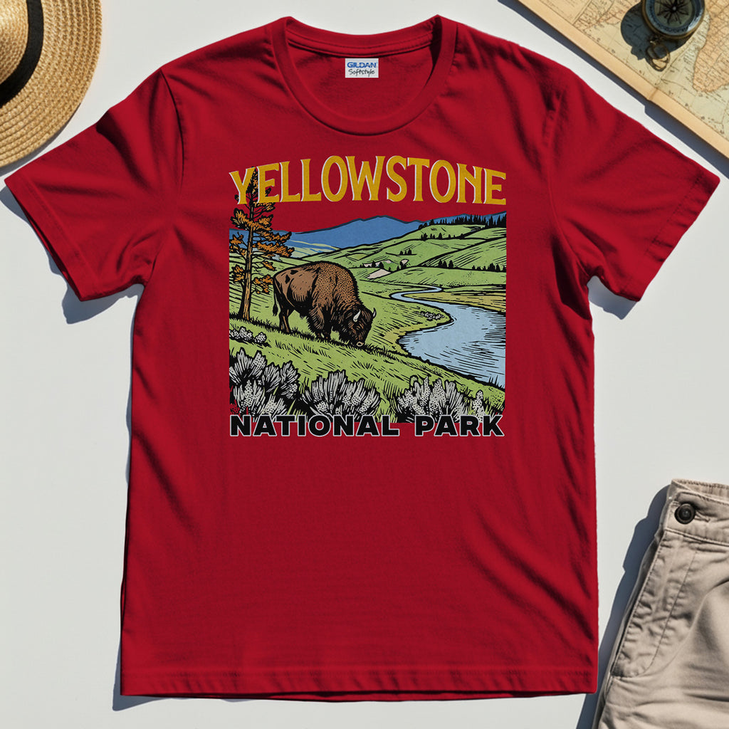 Yellowstone National Park Shirt, Vintage Bison Landscape T-Shirt For Nature & Travel Lover 7