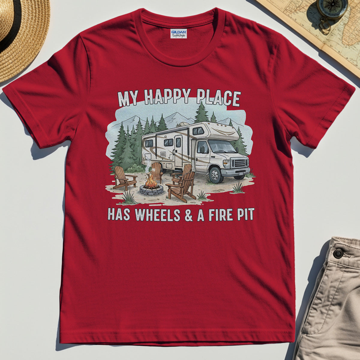 My Happy Place Has Wheels & A Fire Pit Shirt 7