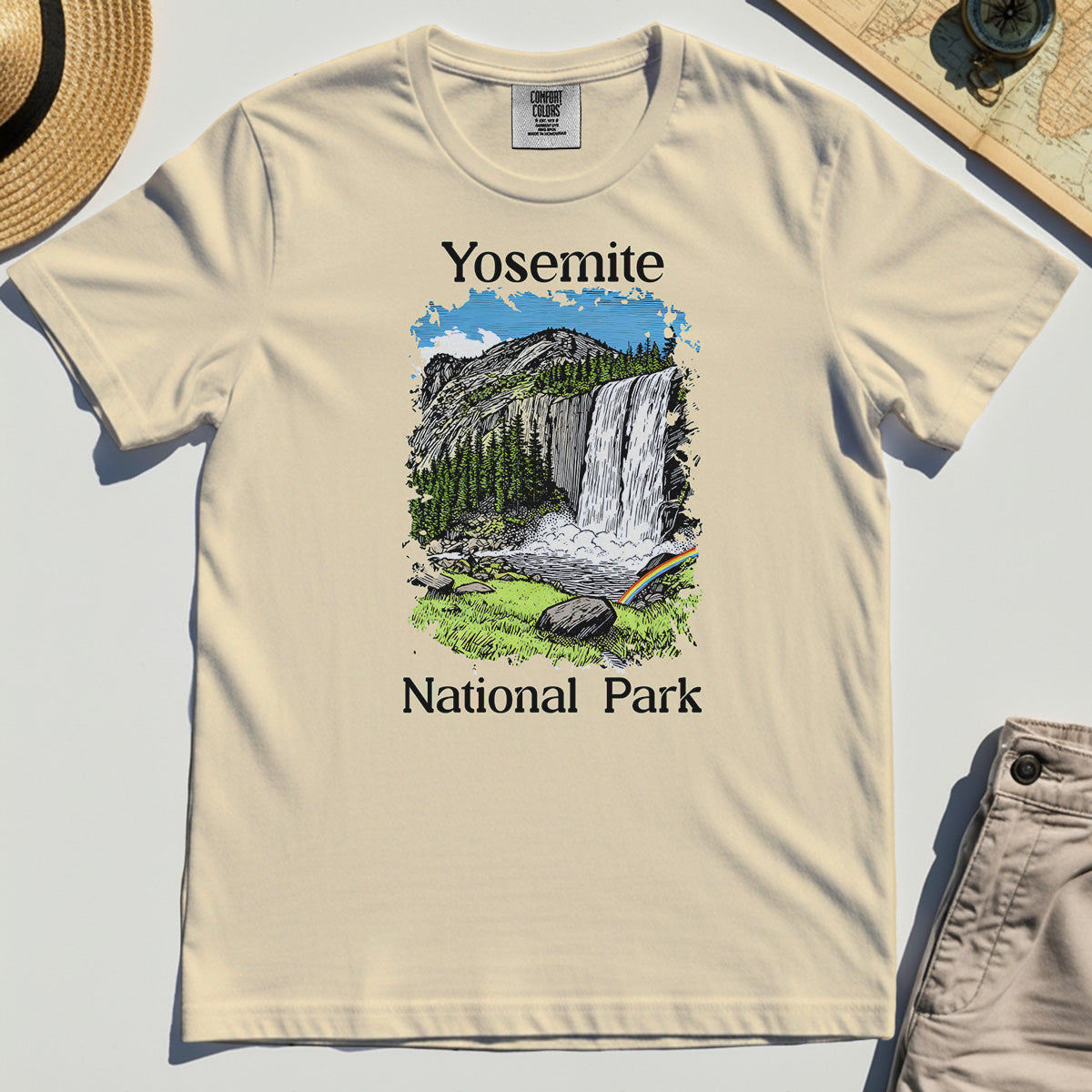 Yosemite Waterfall Vintage Comfort Color Tee, Scenic National Park Graphic Comfort Tee, Hiking Gift 2
