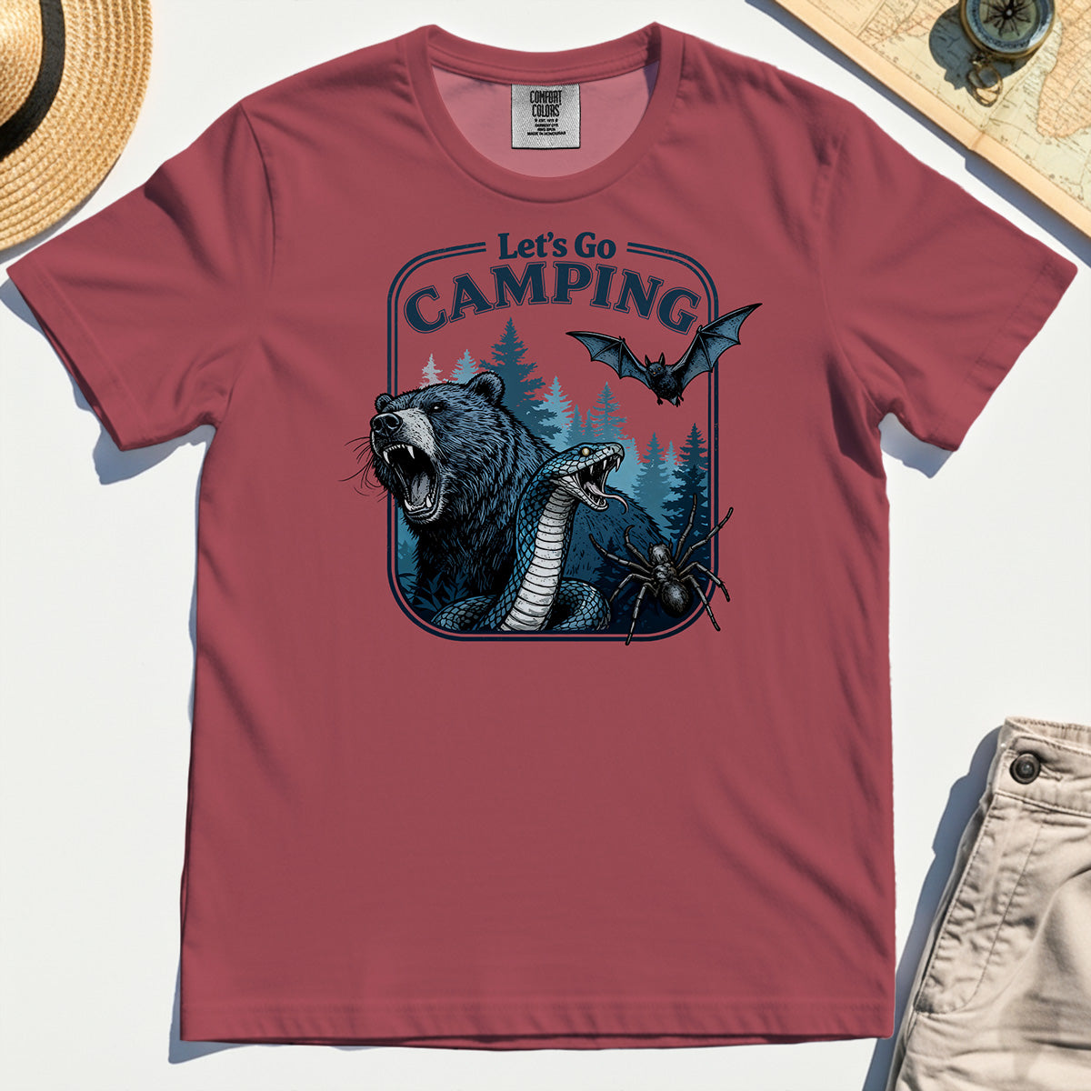 Let’s Go Camping Comfort Tee, Funny Outdoor Adventure Comfort Color Tee For Hikers and Campers 5