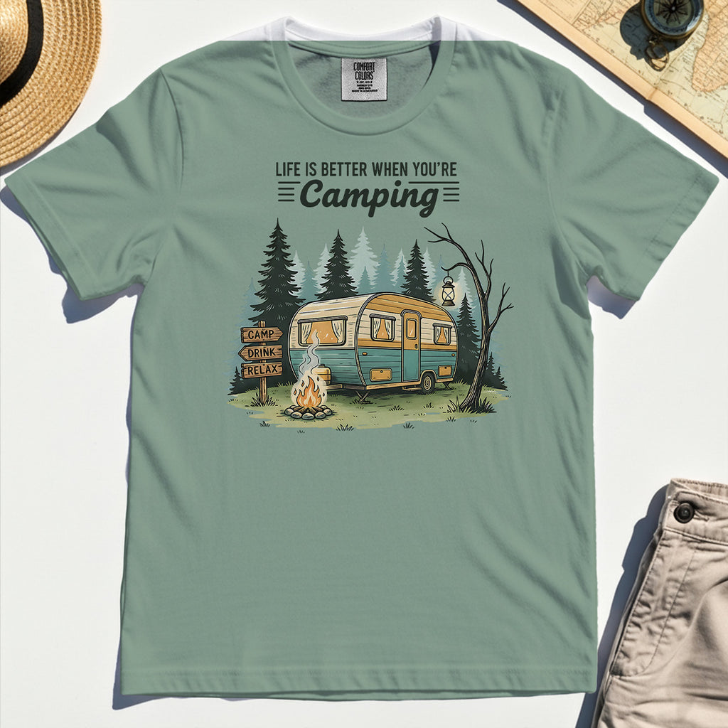 Life Is Better When You’re Camping Comfort Tee, Retro Camper and Campfire Comfort Color Tee For Travelers and Campers 4