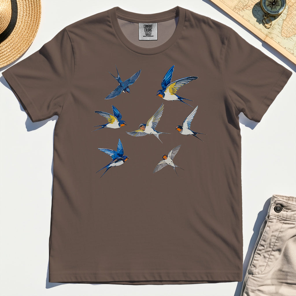 Elegant Flying Swallows Comfort Tee, Minimalist Wildlife Camping Graphic Comfort Tee Gift For Nature Campers 6