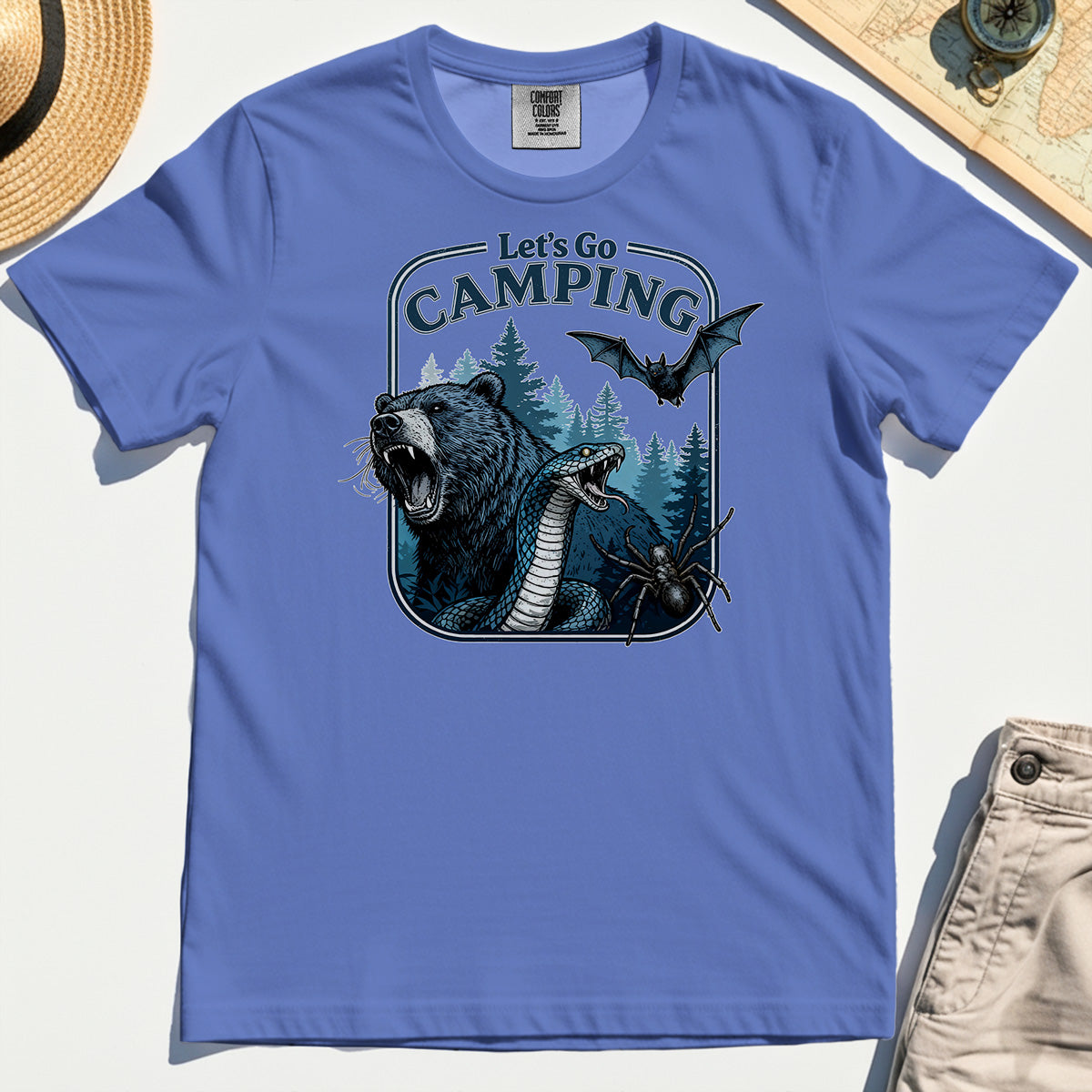 Let’s Go Camping Comfort Tee, Funny Outdoor Adventure Comfort Color Tee For Hikers and Campers 7