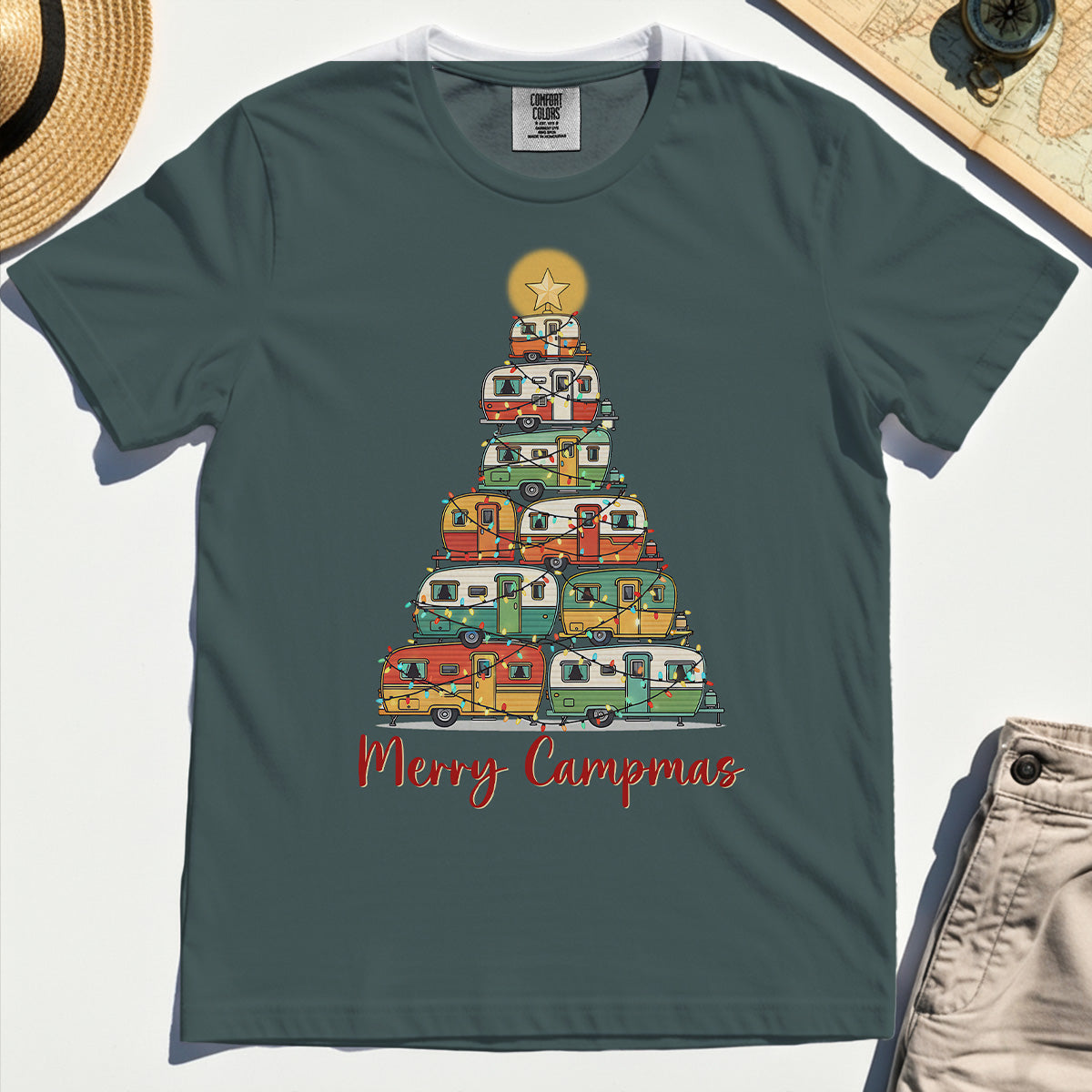 Retro Camper Van Christmas Comfort Tee, Funny Holiday Camping Comfort Color Tee For Men And Women 4