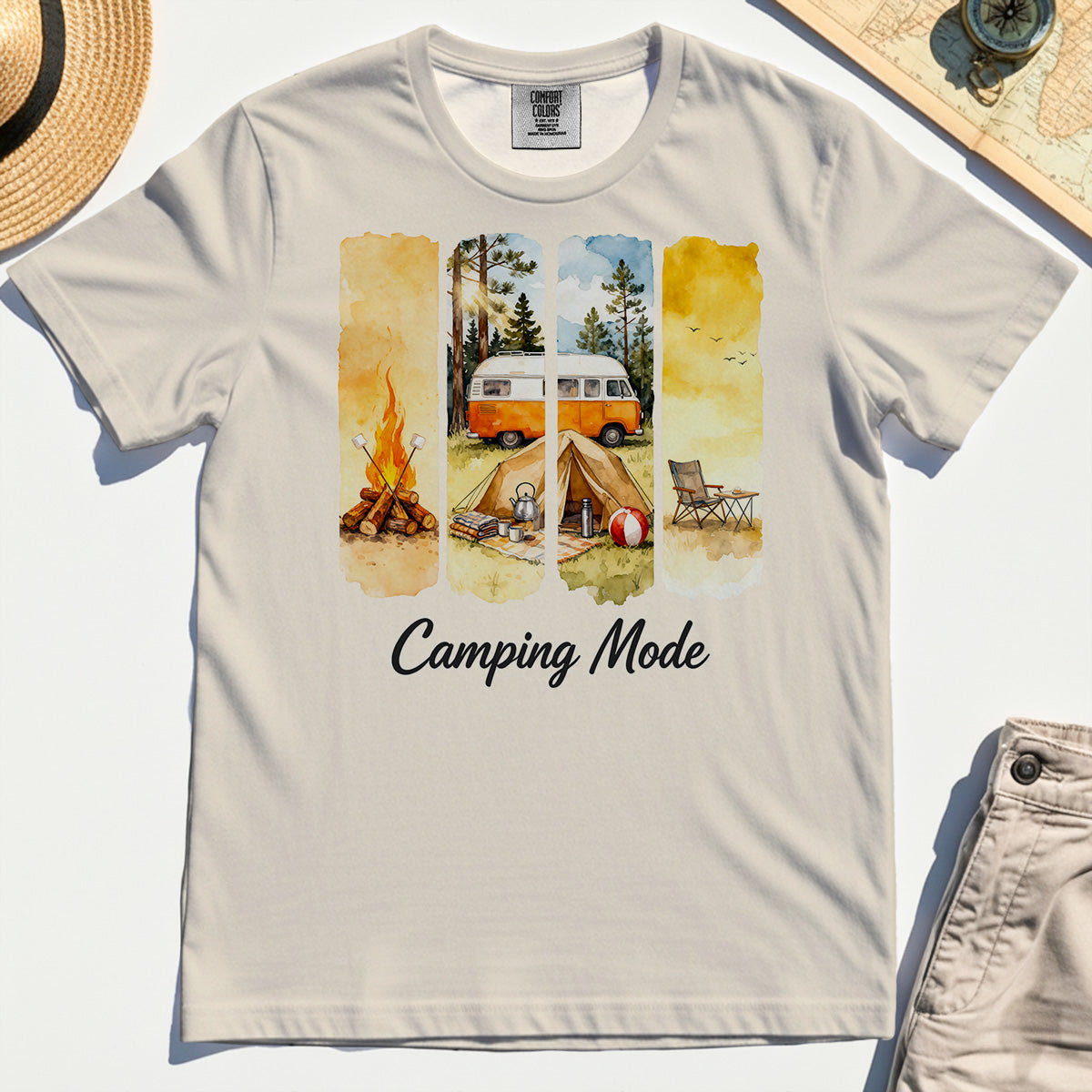 Van Life and Campfire Comfort Tee, Watercolor Campfire and Tent Graphic Comfort Tee For Outdoor Lovers 7