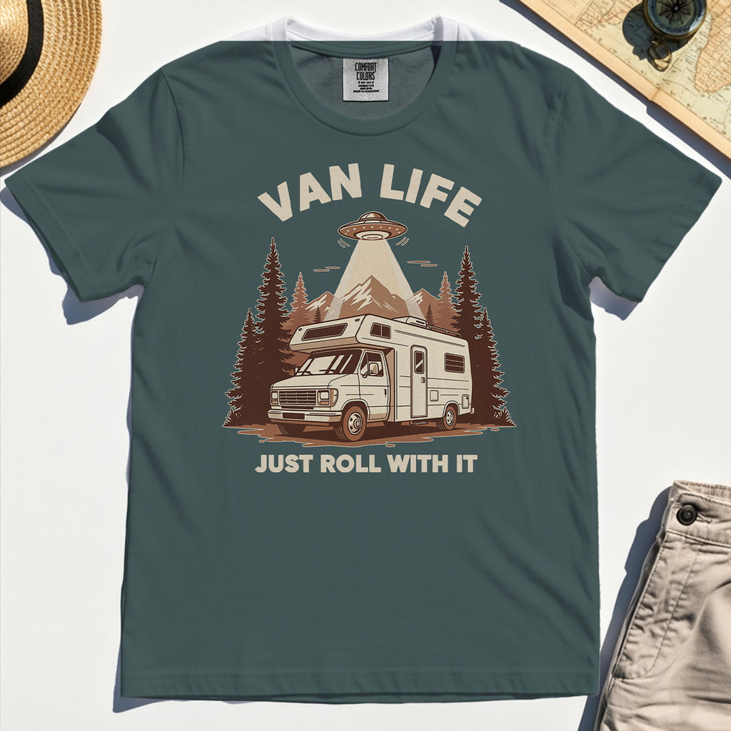 Just Roll With It Comfort Tees, Retro Camper Van Adventure Comfort Color Tee For Camping Lovers 5