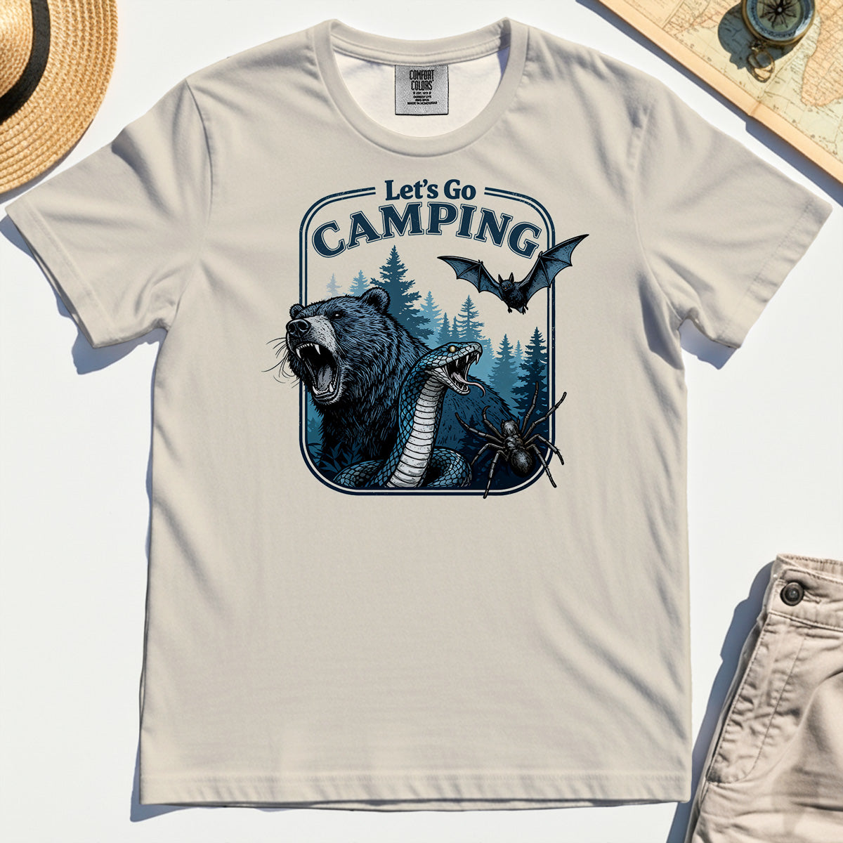 Let’s Go Camping Comfort Tee, Funny Outdoor Adventure Comfort Color Tee For Hikers and Campers 1
