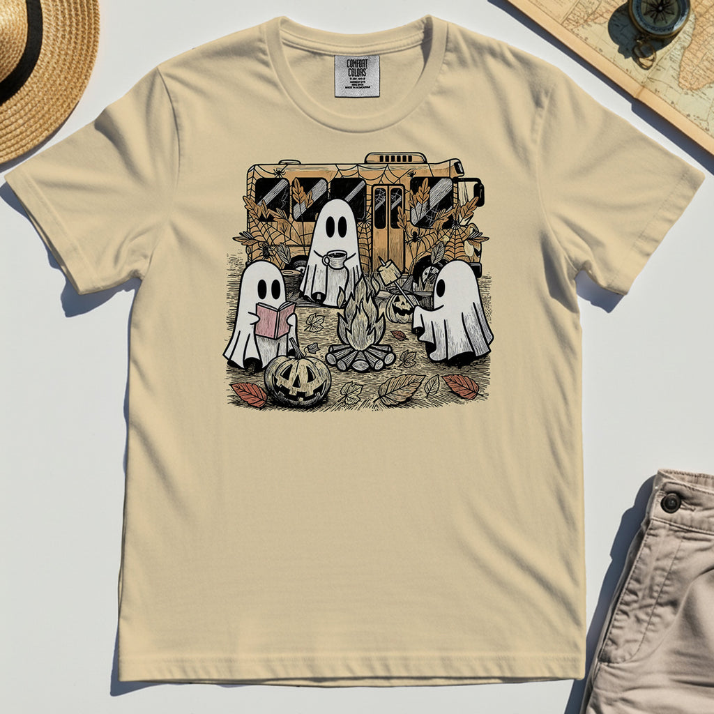 Cute Ghost Campfire Halloween Comfort Tee 3