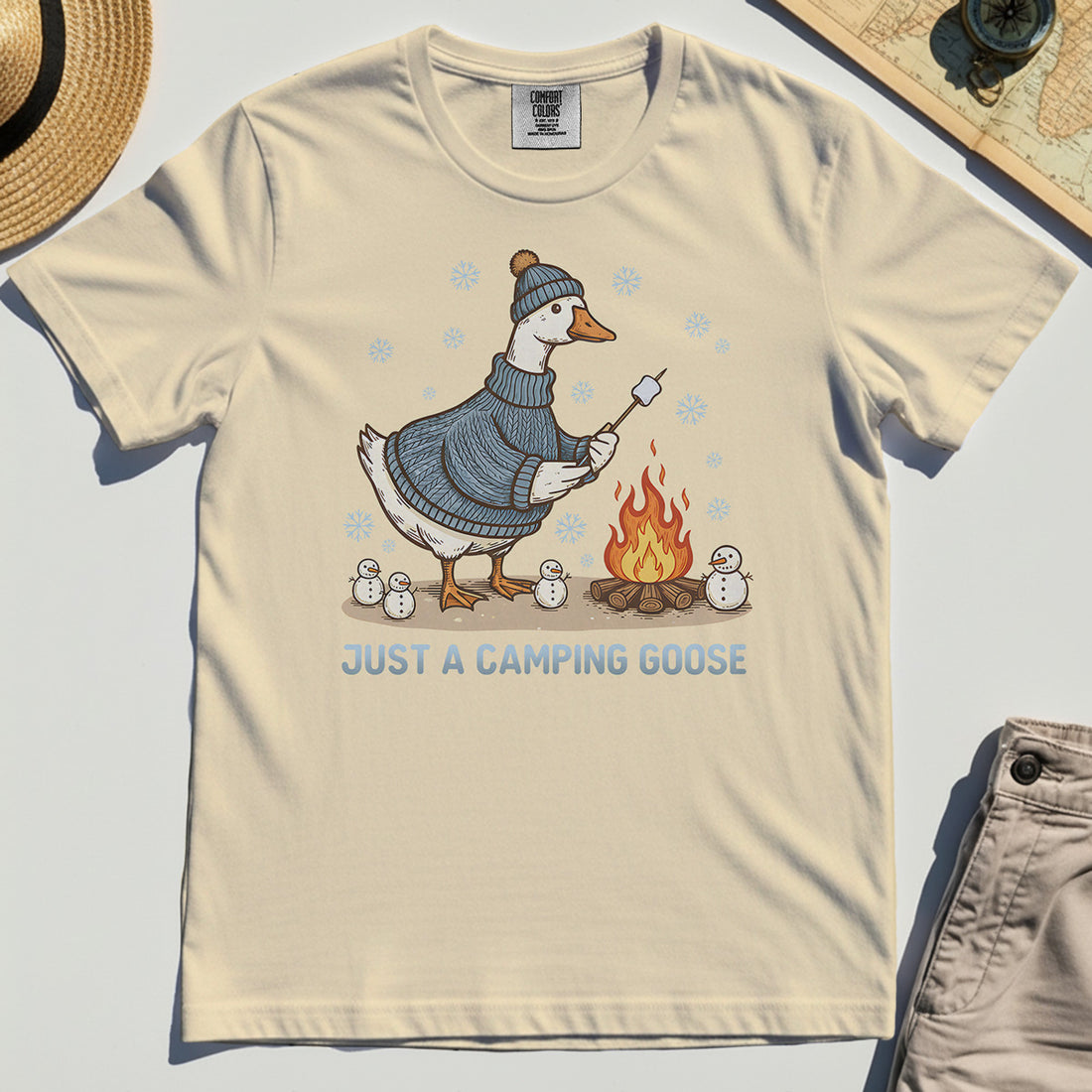 Funny Goose 'Just A Camping Goose' Outdoor Holiday Comfort Color T-Shirts 1