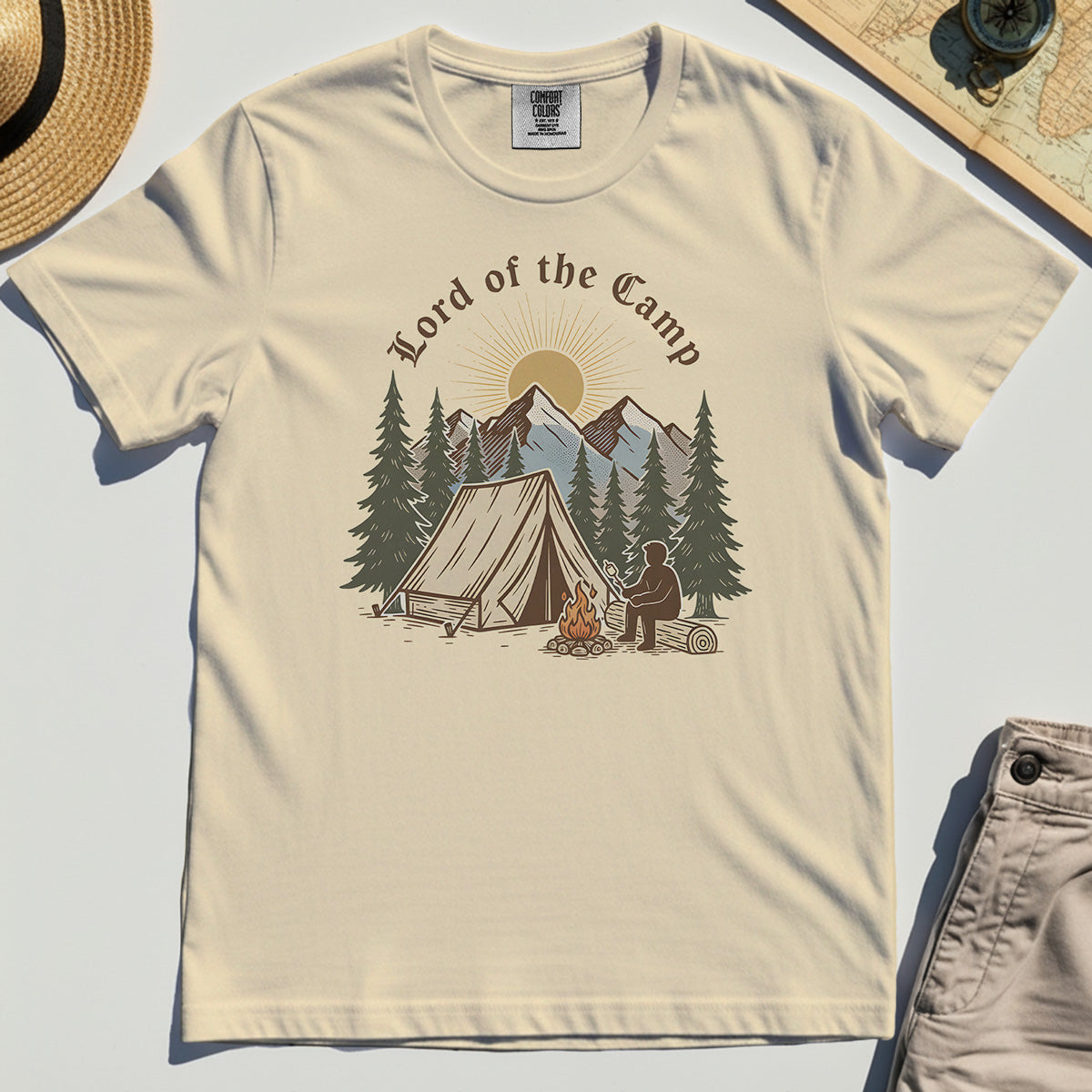 Vintage Lord of the Camp Campfire Comfort Tee, Tent And Campfire Mountain Scene Comfort Color Tee 3