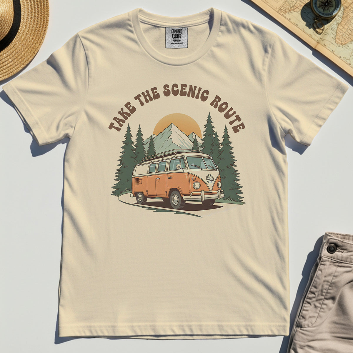 Take The Scenic Route Comfort Tee, Vintage Road Trip Comfort Color Tee For Travelers And Adventure Lovers 3