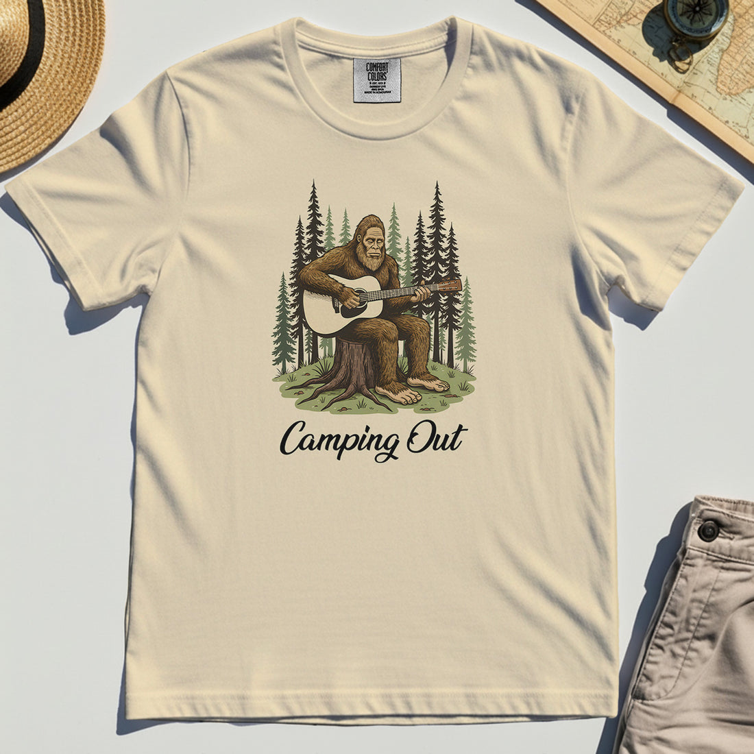 "Camping Out" Funny Bigfoot Camping Comfort Tee 1