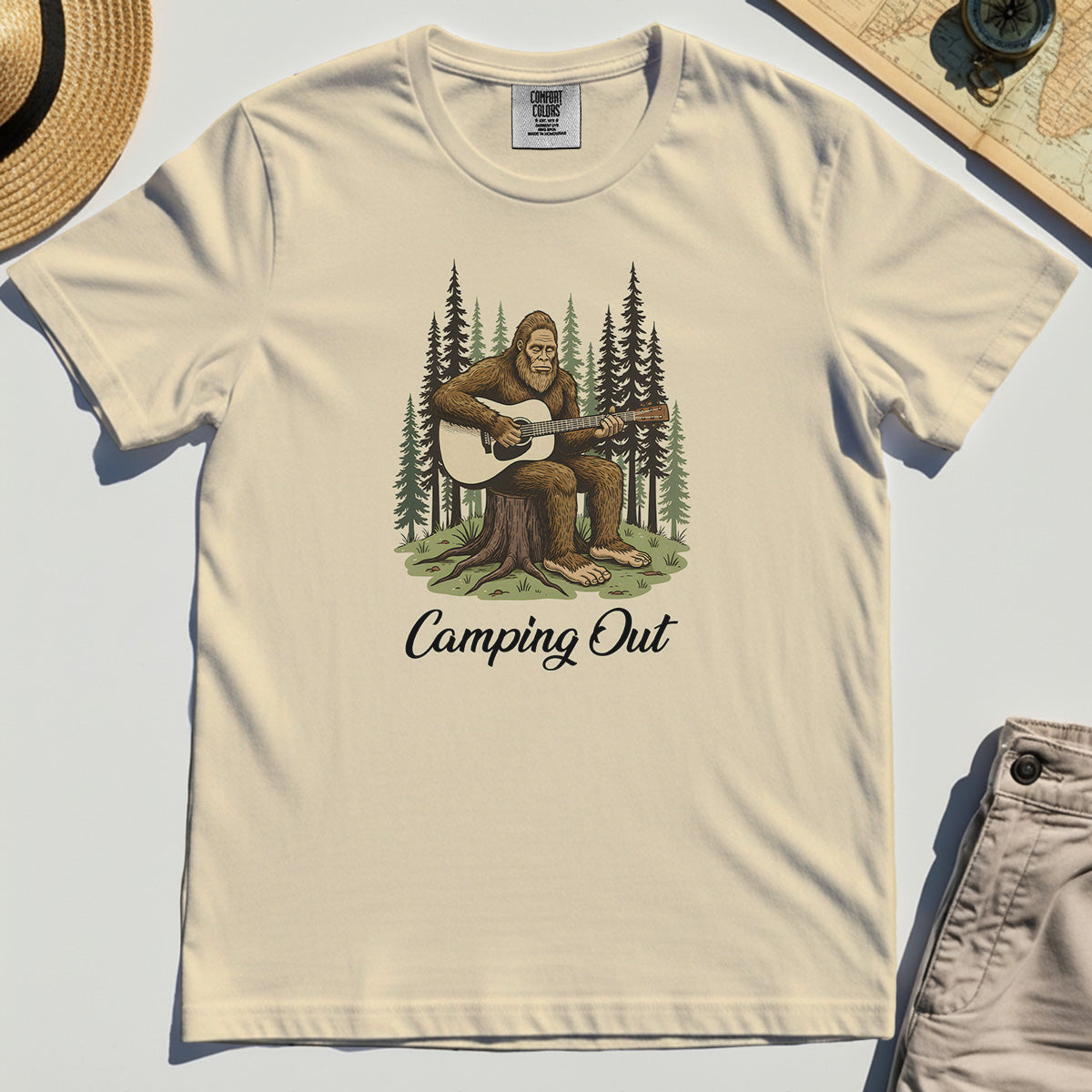 "Camping Out" Funny Bigfoot Camping Comfort Tee 2