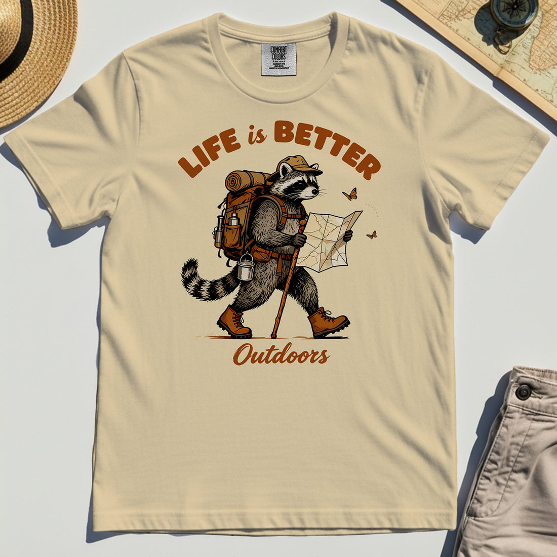 Raccoon "Life is Better Outdoors" Comfort Color Tee 1
