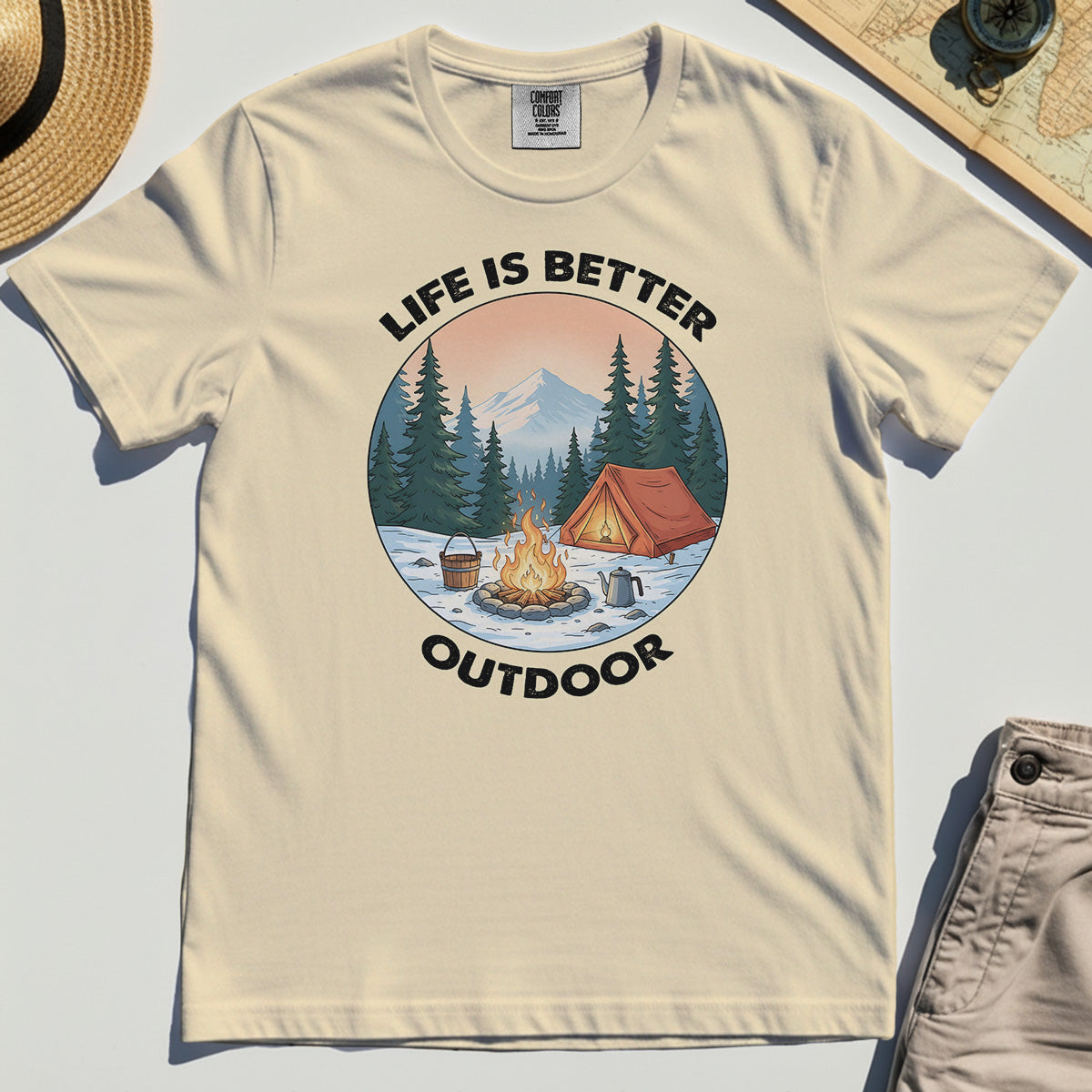 Funny Camping Life Is Better Outdoor Comfort Tee, Vintage Camping Comfort Color Tee For Outdoor Adventure Lovers 3