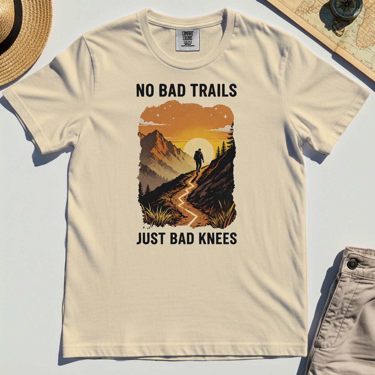 No Bad Trails Just Bad Knees Comfort Tee, Funny Trail And Camping Comfort Color Tee For Outdoor Lovers 3