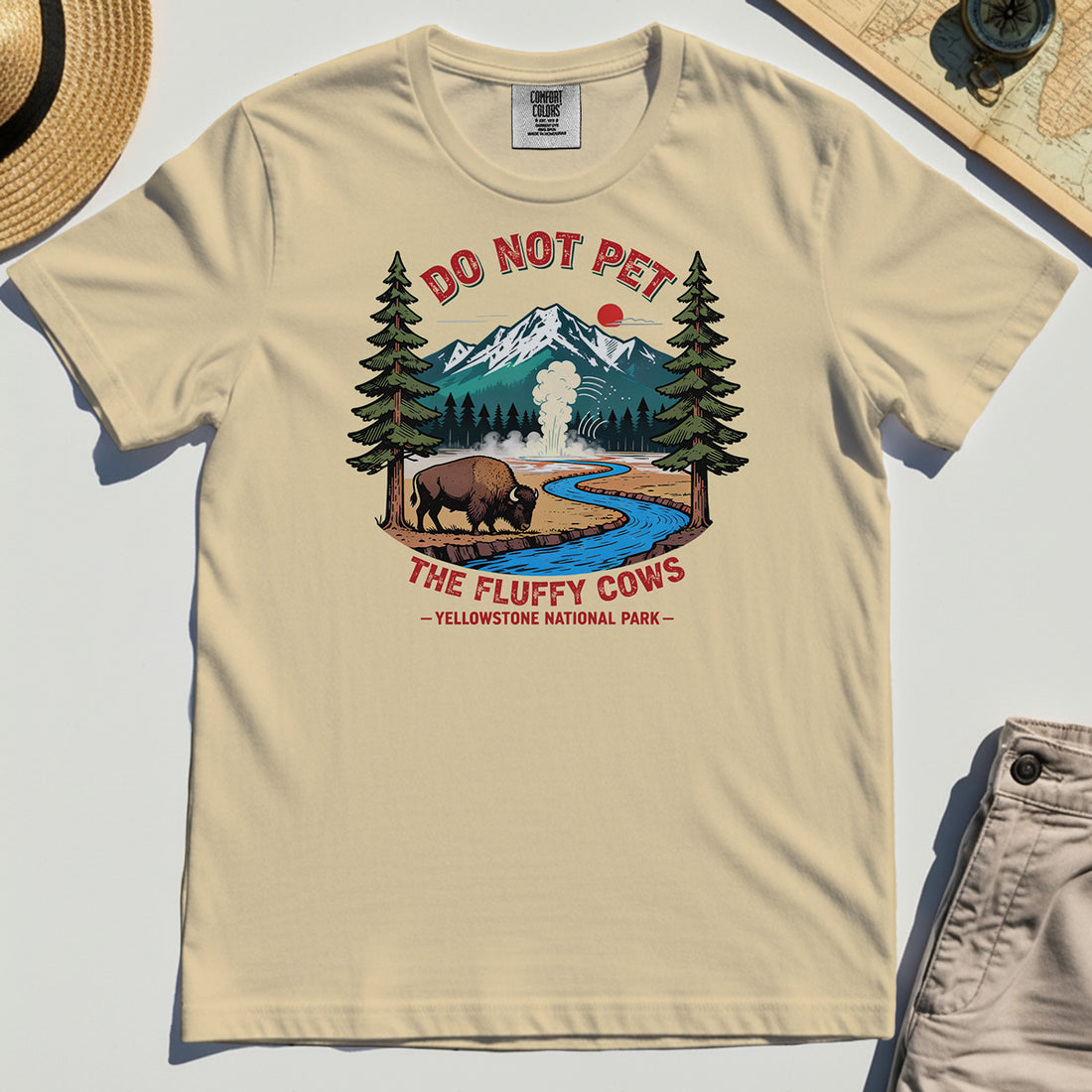 Yellowstone National Park Comfort Tees, Do Not Pet The Fluffy Cows Funny Bison Graphic Comfort Color Tees 1