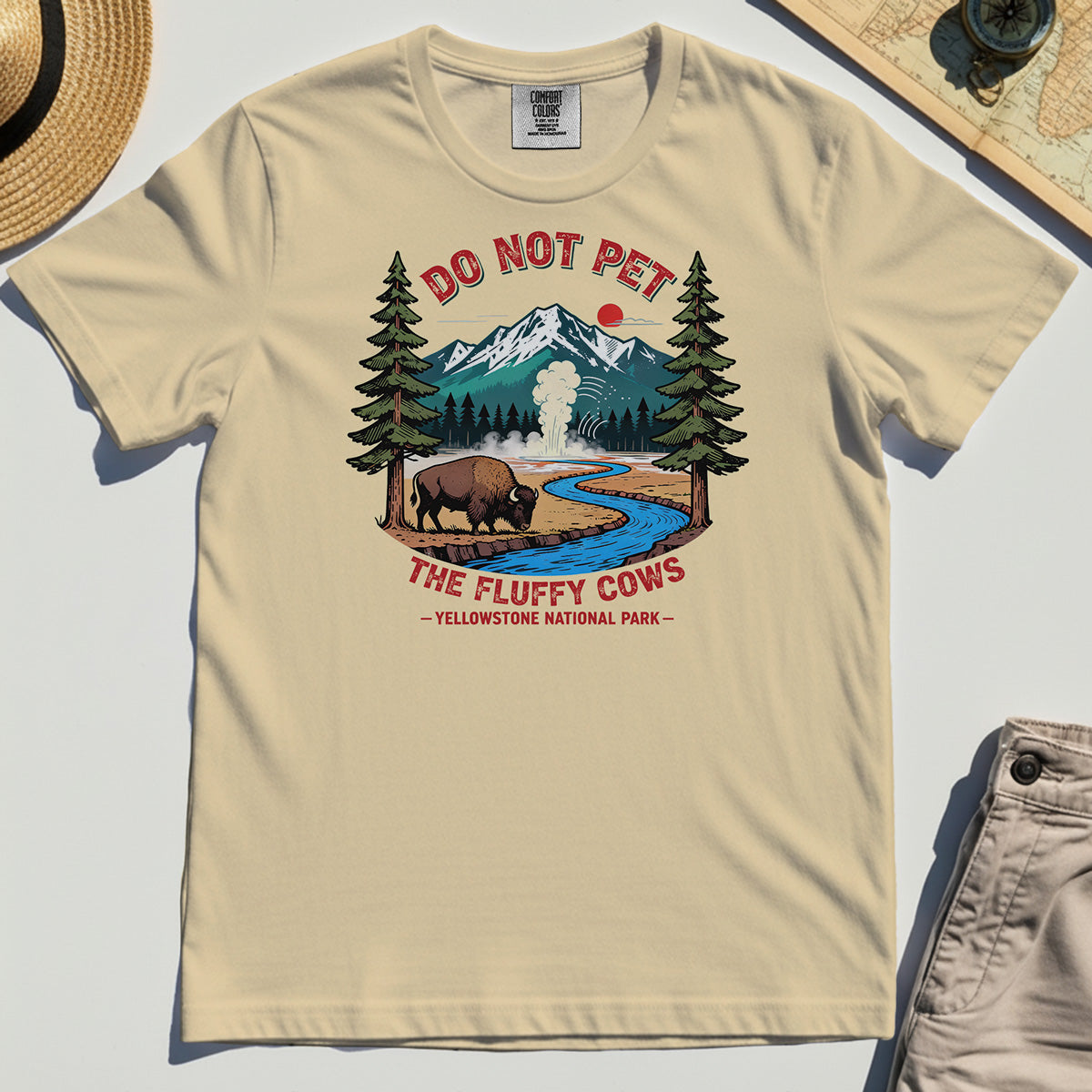 Yellowstone National Park Comfort Tees, Do Not Pet The Fluffy Cows Funny Bison Graphic Comfort Color Tees 1