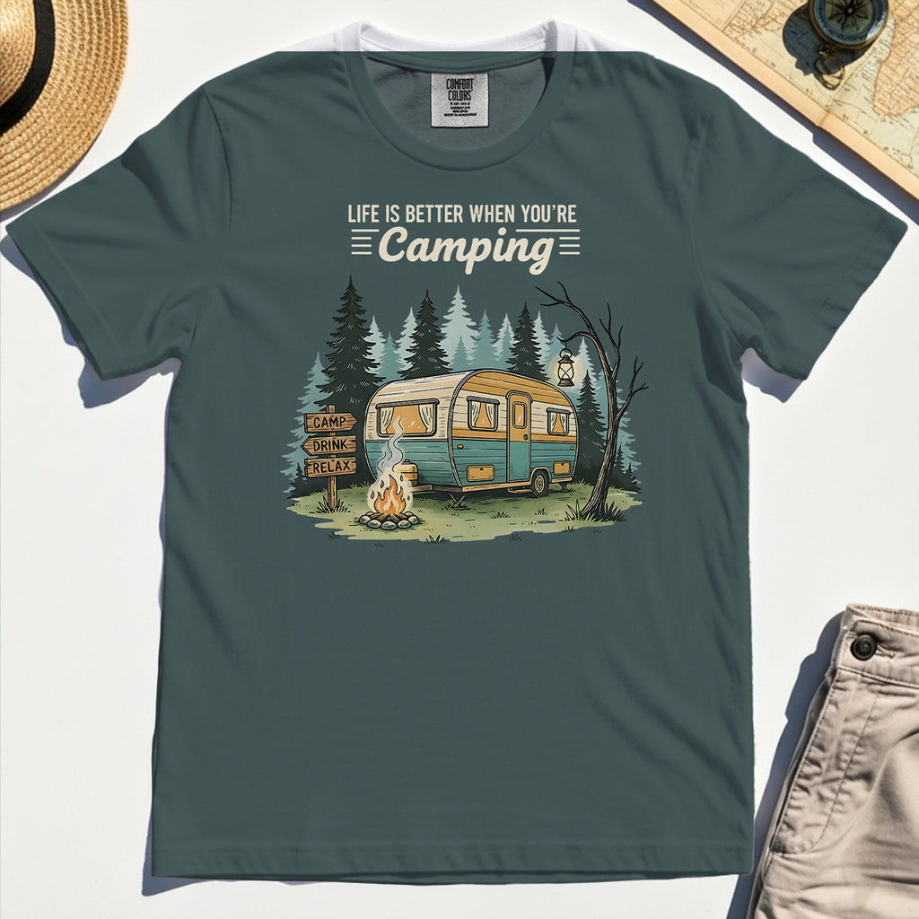 Life Is Better When You’re Camping Comfort Tee, Retro Camper and Campfire Comfort Color Tee For Travelers and Campers 5