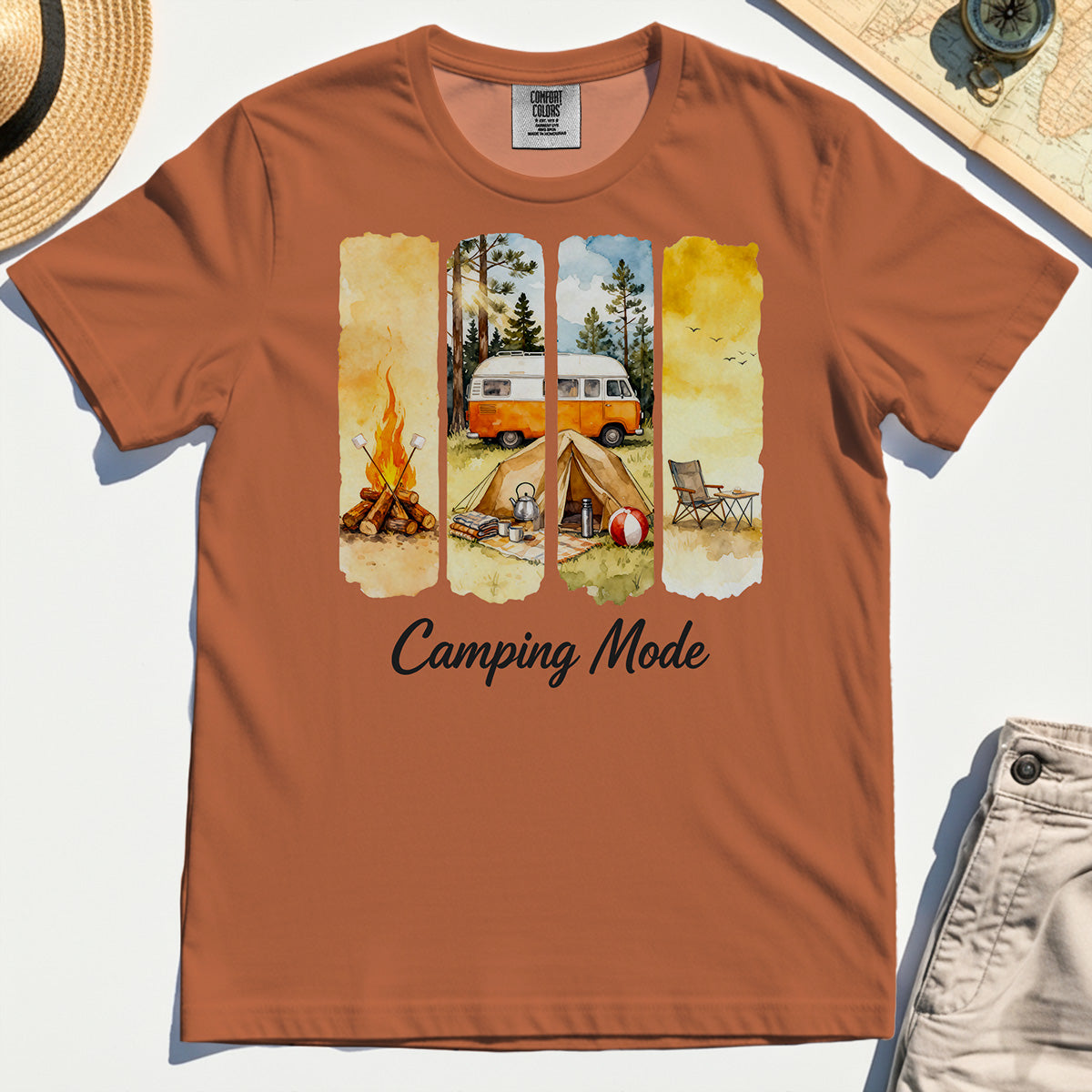 Van Life and Campfire Comfort Tee, Watercolor Campfire and Tent Graphic Comfort Tee For Outdoor Lovers 8