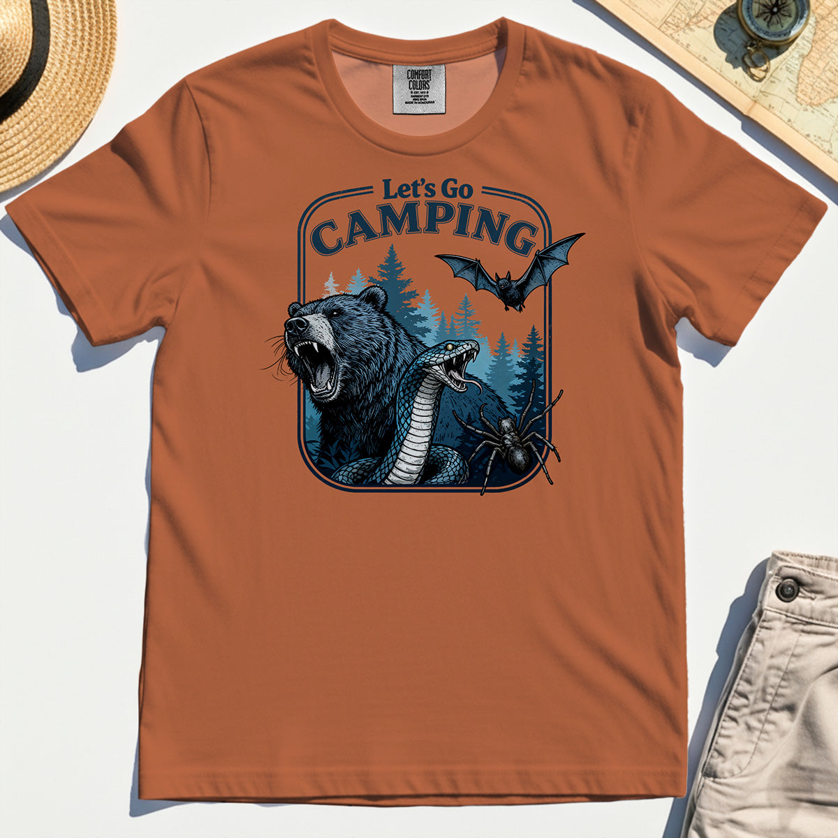 Let’s Go Camping Comfort Tee, Funny Outdoor Adventure Comfort Color Tee For Hikers and Campers 8
