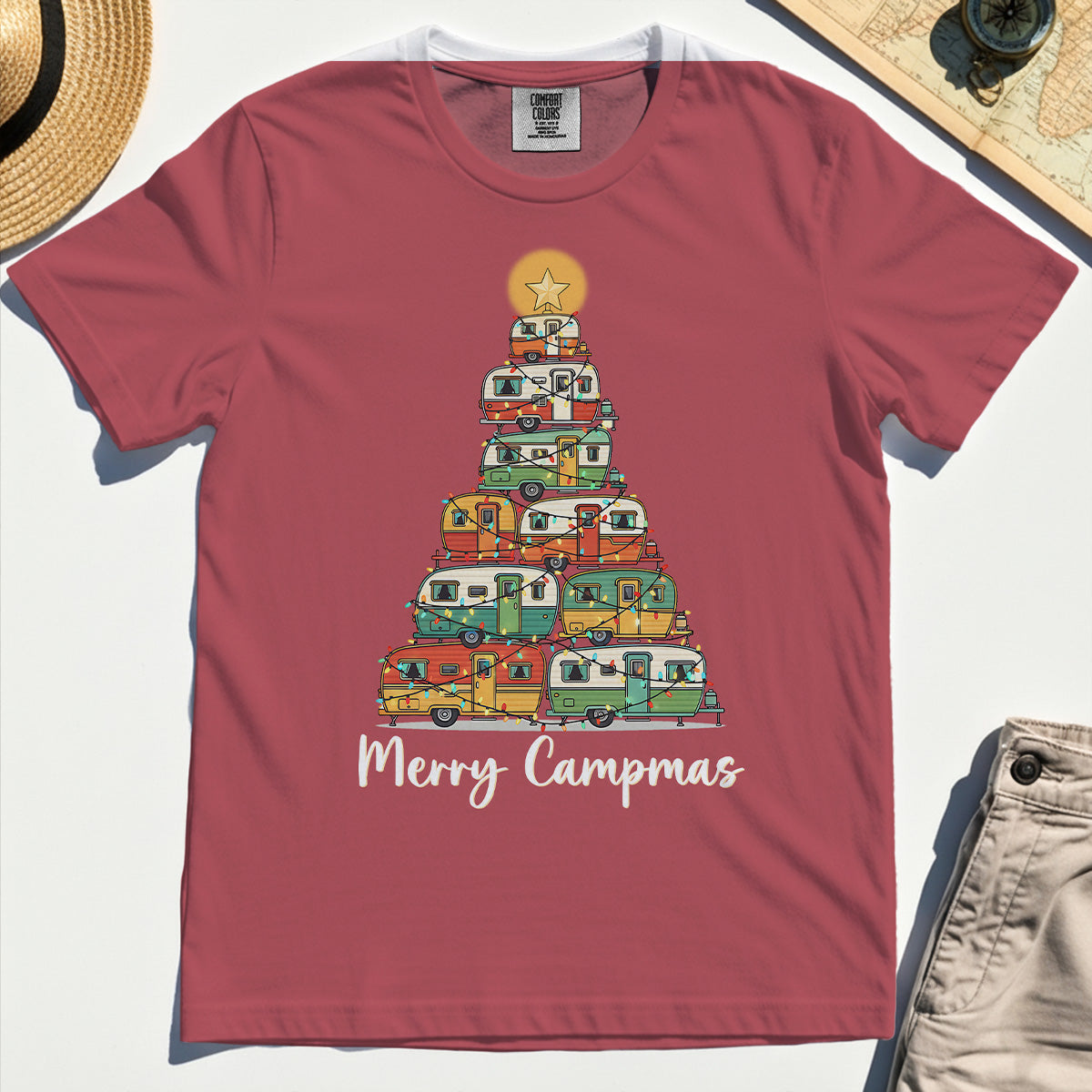 Retro Camper Van Christmas Comfort Tee, Funny Holiday Camping Comfort Color Tee For Men And Women 5
