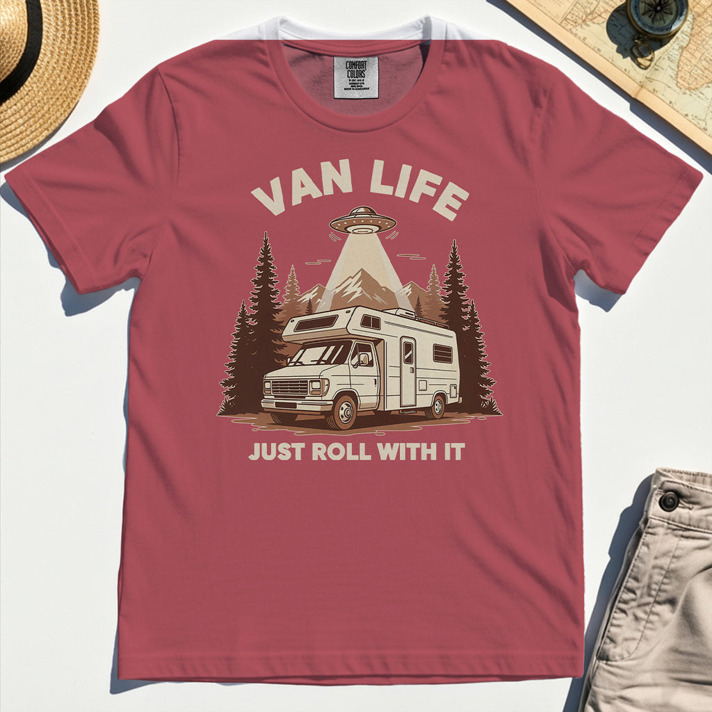 Just Roll With It Comfort Tees, Retro Camper Van Adventure Comfort Color Tee For Camping Lovers 6