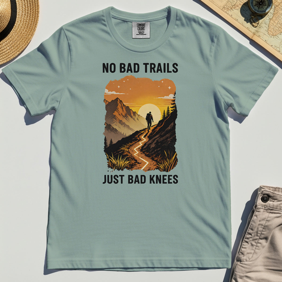 No Bad Trails Just Bad Knees Comfort Tee, Funny Trail And Camping Comfort Color Tee For Outdoor Lovers 4